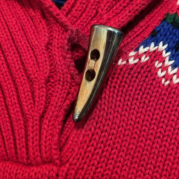 Women’s Lauren Ralph Lauren Sz S Fair Isle V neck sweater big collar red button - Picture 6 of 9